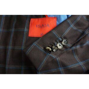 Isaia Domenico Brown Blue Delain Select Wool 2Pc Suit Jacket Pant 40S BRAND NEW